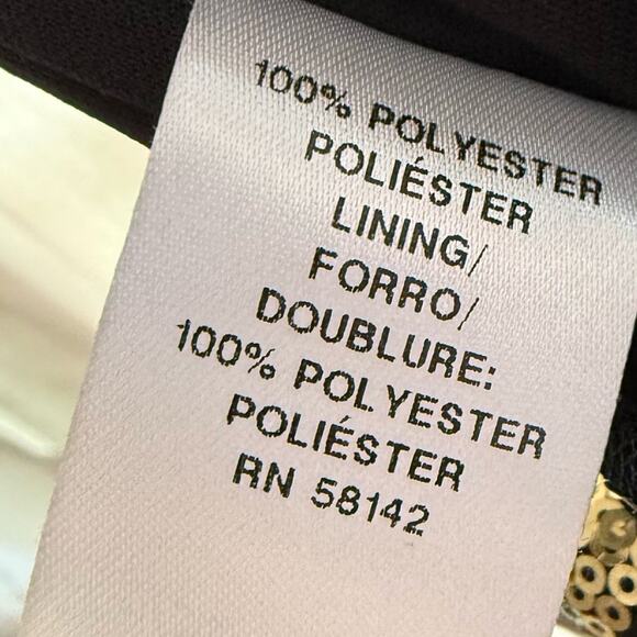 London Times Petite Sequin-Bodice Wide-Leg Jumpsuit Black Gold Women’s Sz 4P - Picture 7 of 9